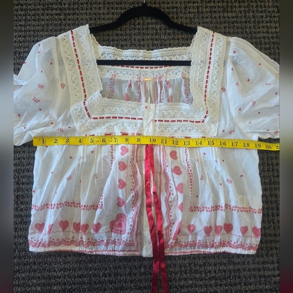 Free People White Blouse with Pink Heart Accents - Picture 6 of 9